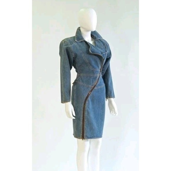 Santana Canada Dresses & Skirts - 1980s Vintage Denim Zip Front Dress by Santana Size 6 Motorcycle